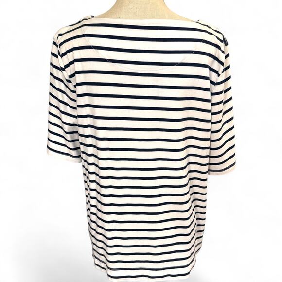 Croft & Barrow XL Navy Blue/White Striped Short Sleeve Tee w/ Gold Buttons - Picture 4 of 4